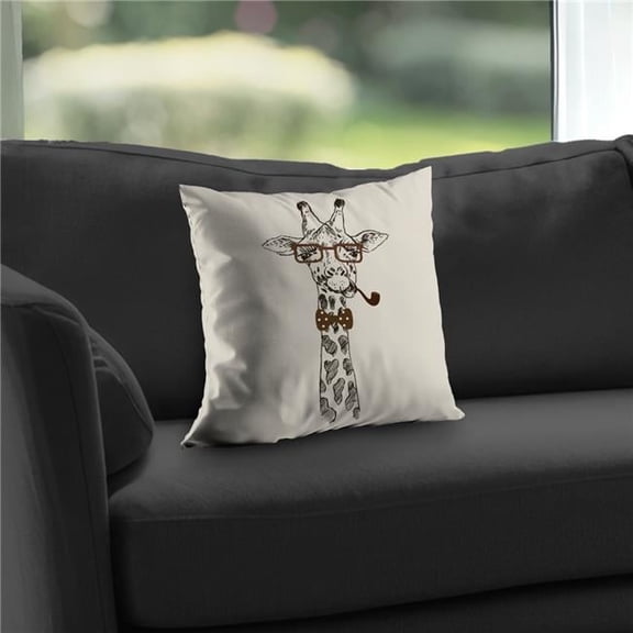 Begin Home Decor C1PT1414XCU3WN 14 x 14 in. Funny Giraffe with Pipe Brown Throw Pillow - Home Decor Insert