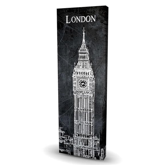 Begin Home Decor C1RC2060CPXOB5 20 x 60 in. Big Ben Sketch with Map Background - Architecture Gray Canvas
