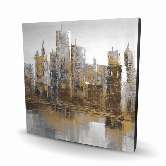 Begin Home Decor C1RC24248DNB9I 24 x 24 in. Gray & Yellow Cityscape Canvas - Modern Home Decor Art