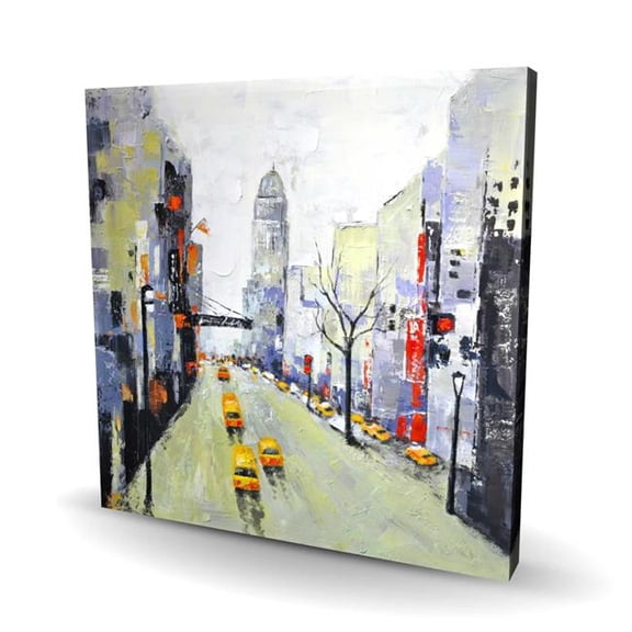 Begin Home Decor C1RC2424PTRWUG 24 x 24 in. Gray Street with Yellow & Red Accents - Blue Contemporary Canvas