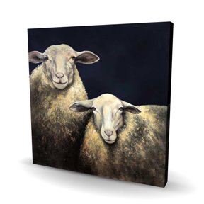 Begin Home Decor C1RC2424Z2Y1X9 24 x 24 in. Two Sheep Canvas - Turquoise Home Decor on Blue Background