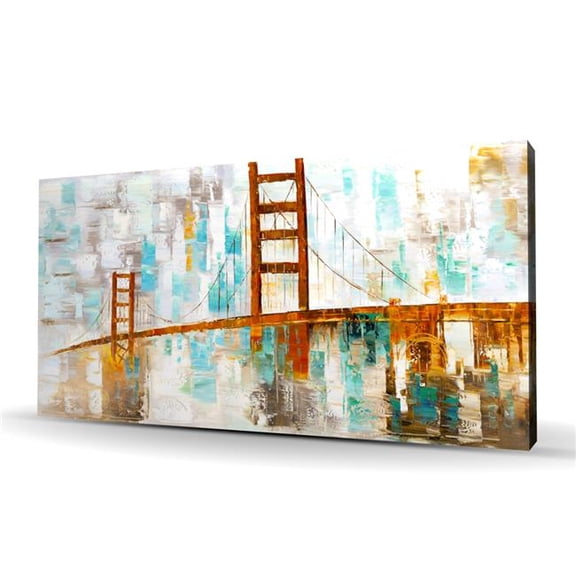 Begin Home Decor C1RC24486F76I4 24 x 48 in. Golden Gate with Turquoise Paint Spots - Modern Canvas Art