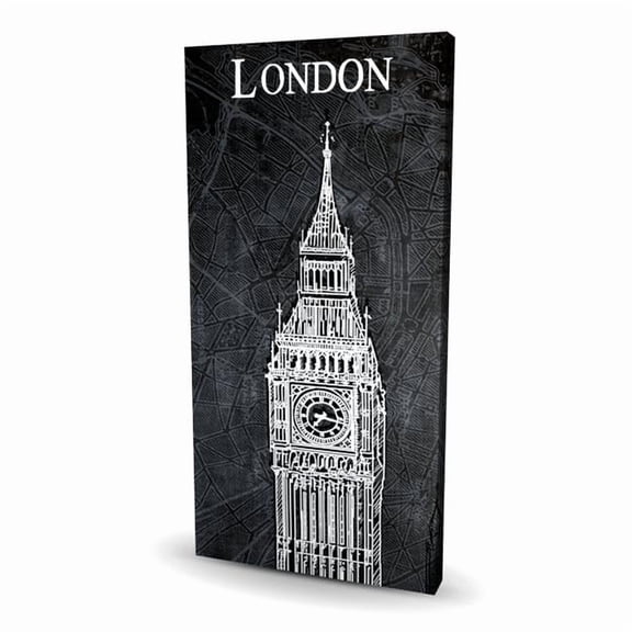 Begin Home Decor C1RC24487NR1RB 24 x 48 in. Big Ben Sketch with Map Background - Architecture Canvas Decor