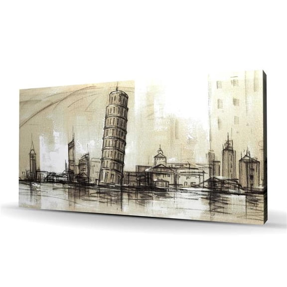 Begin Home Decor C1RC2448AZVBB9 24 x 48 in. Pise Tower Sketch - Beige Canvas Art for Home Decor