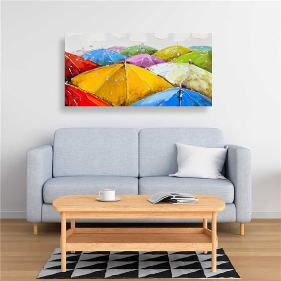 Begin Home Decor C1RC2448UU6GLO 24 x 48 in. Colorful Umbrellas Under The Rain - Canvas Home Decor Art