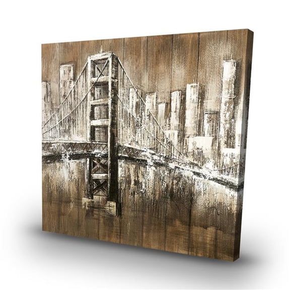 Begin Home Decor C1RC32325023LE 32 x 32 in. Aged Finish Golden Gate Canvas - Industrial Bedroom Decor