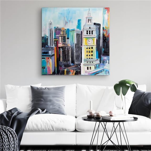 Begin Home Decor C1RC3232AWDNQK 32 x 32 in. Colorful Cityscape of Manhattan - Office Retro Canvas Decor
