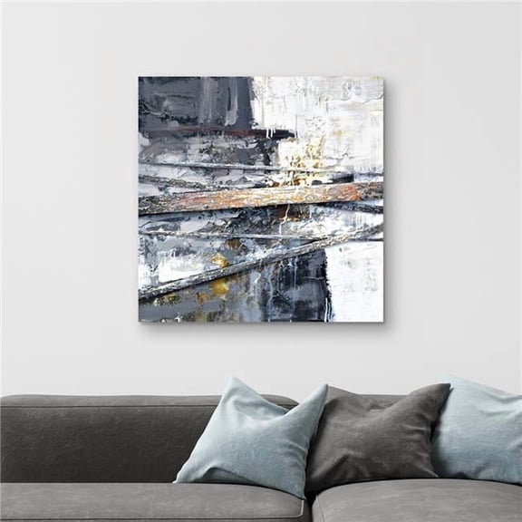 Begin Home Decor C1RC3232BMHC62 32 x 32 in. Texturized Paint Splashing Stripes - Gray Abstract Canvas Decor