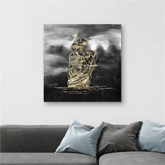 Begin Home Decor C1RC3232BVLEVX 32 x 32 in. Sailing Little Ship Illustration Gold - Canvas Bathroom Decor