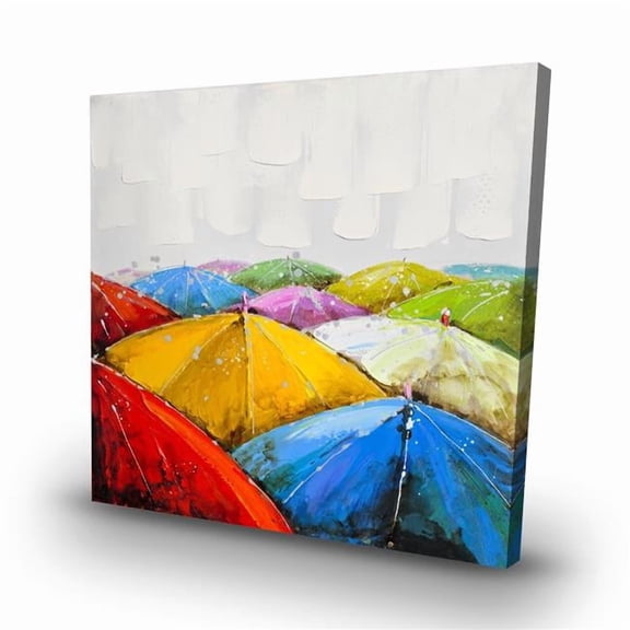 Begin Home Decor C1RC3232E2MQCT 32 x 32 in. Colorful Umbrellas Under the Rain - Contemporary Canvas Art