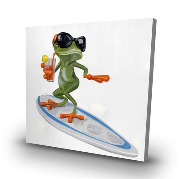 Begin Home Decor C1RC3232ESE325 32 x 32 in. Funny Frog Surfing - Hobbies Orange Canvas Home Decor