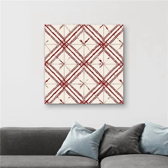 Begin Home Decor C1RC3232G2KPGR 32 x 32 in. Red Lines Pattern Beige Canvas - Stylish Home Decor Accent