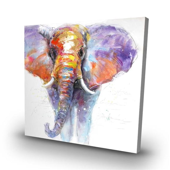 Begin Home Decor C1RC3232H3I121 32 x 32 in. Colorful Walking Elephant - Orange Bedroom Canvas Decor