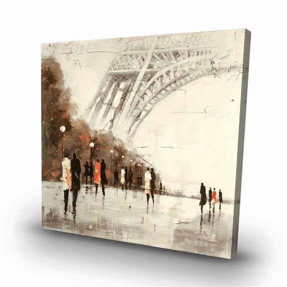 Begin Home Decor C1RC3232HH90P2 32 x 32 in. People Walking Near the Eiffel Tower - Beige Canvas Decor