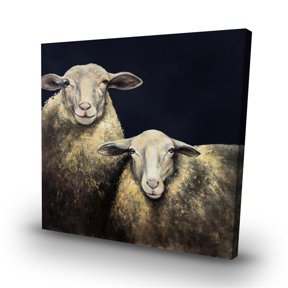 Begin Home Decor C1RC3232N2CQGX 32 x 32 in. Two Sheep Canvas - Blue Background - Home Decor Wall Art