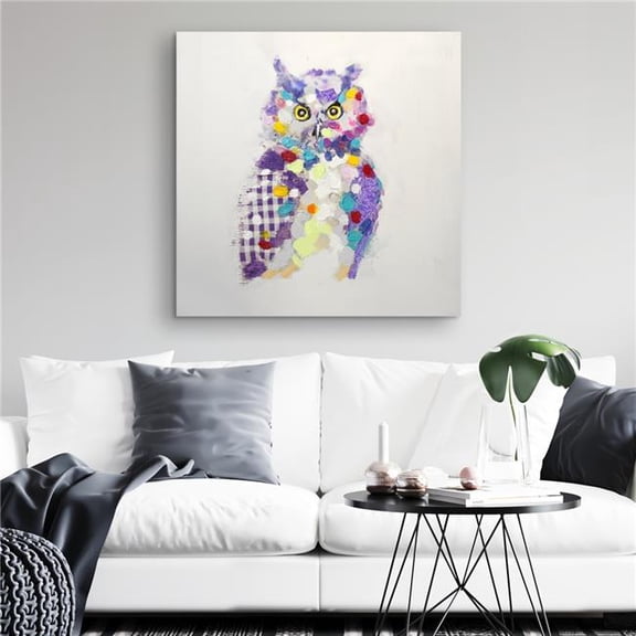 Begin Home Decor C1RC3232N5XC5B 32 x 32 in. Textured Abstract Owl - Purple Canvas for Home Decor
