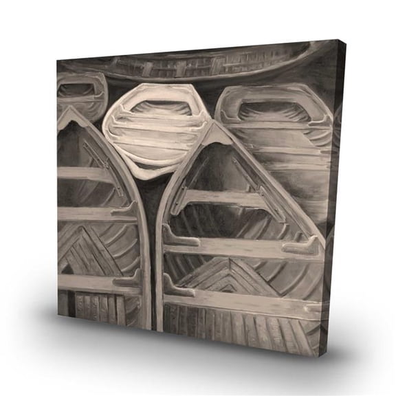 Begin Home Decor C1RC3232NF2R98 32 x 32 in. Sepia Canoes - Marine Coastal Canvas for Home Decor - Art
