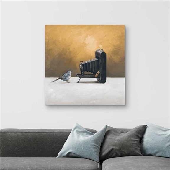 Begin Home Decor C1RC3232RGWLU7 32 x 32 in. Old Camera with Bird - Animals Office Canvas for Home Decor