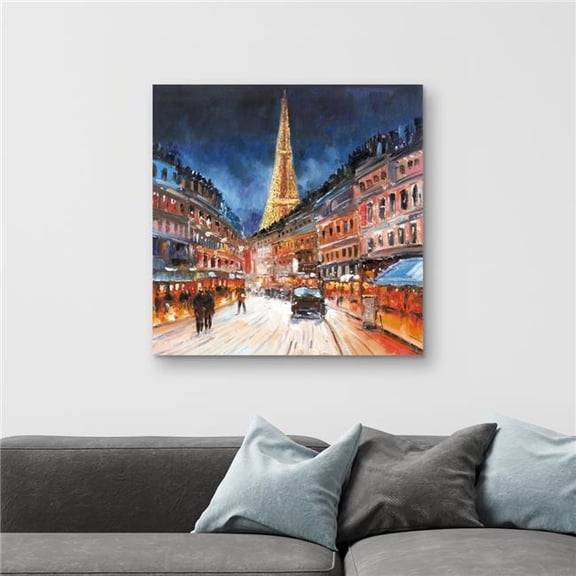 Begin Home Decor C1RC3232SITQ57 32 x 32 in. Illuminated Paris Blue Canvas - Street Scenery Home Decor