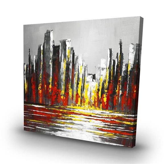 Begin Home Decor C1RC3232UIQHQA 32 x 32 in. Abstract Red Skyline - Industrial Cities Canvas for Home Decor