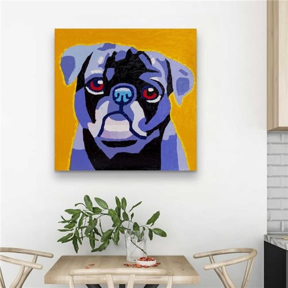 Begin Home Decor C1RC3232UUZRQF 32 x 32 in. Flash The Pug - Dog Blue Canvas Art for Home Decor