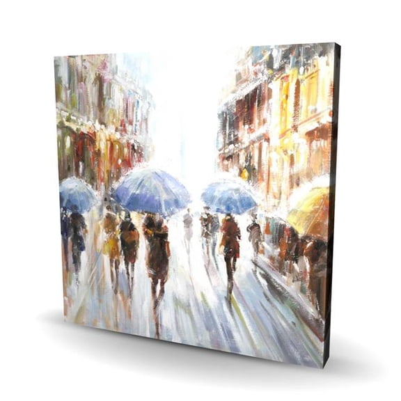 Begin Home Decor C1RC3636DRIH1O 36 x 36 in. Abstract Rain in the City - Street Scenery Office Canvas