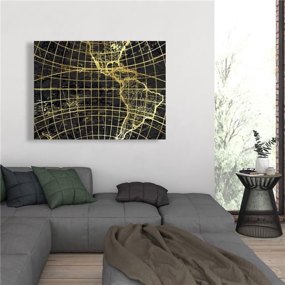 Begin Home Decor C1RC36481D3O0J 36 x 48 in. Black & Marine World Map Globe - Modern Blue Canvas Decor