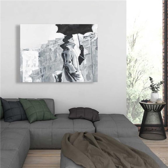 Begin Home Decor C1RC36482BKA0N 36 x 48 in. Woman in the Rain - Gray Street Scenery Canvas