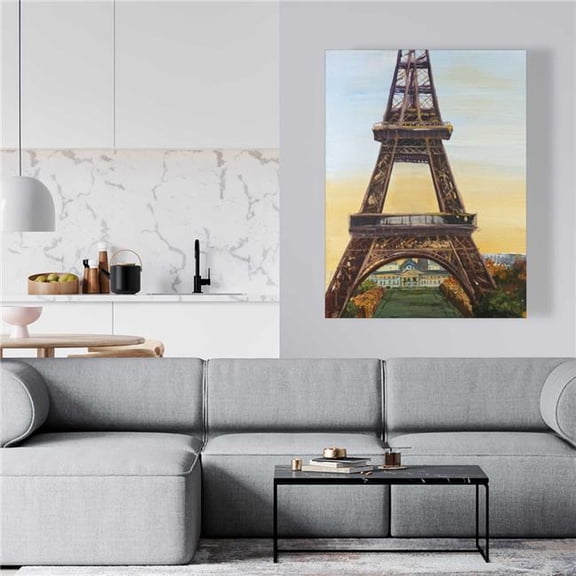 Begin Home Decor C1RC3648A2QNX6 36 x 48 in. Eiffel Tower by Dawn - Blue Trees Canvas for Home Decor