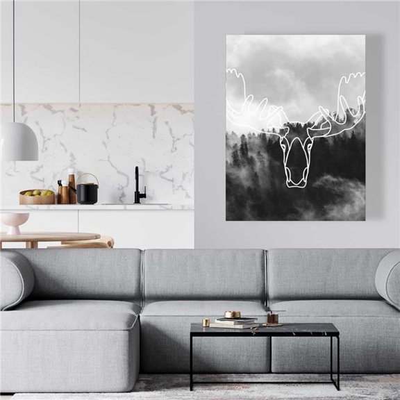 Begin Home Decor C1RC3648H2I9KG 36 x 48 in. Minimalist Moose Head - Gray Deer Canvas Home Decor Art