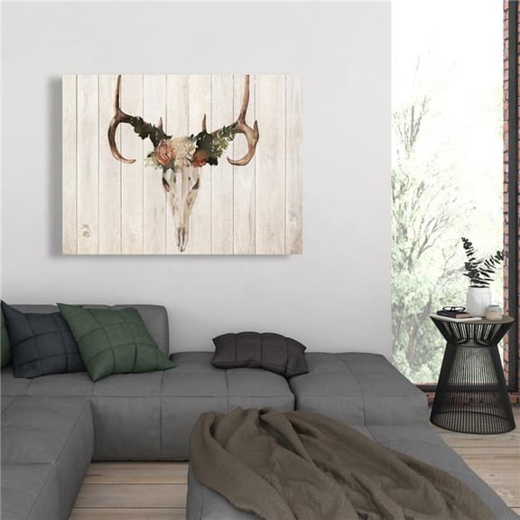 Begin Home Decor C1RC3648OO919M 36 x 48 in. Mule Deer Skull with Roses - Unique Animals Bathroom Canvas