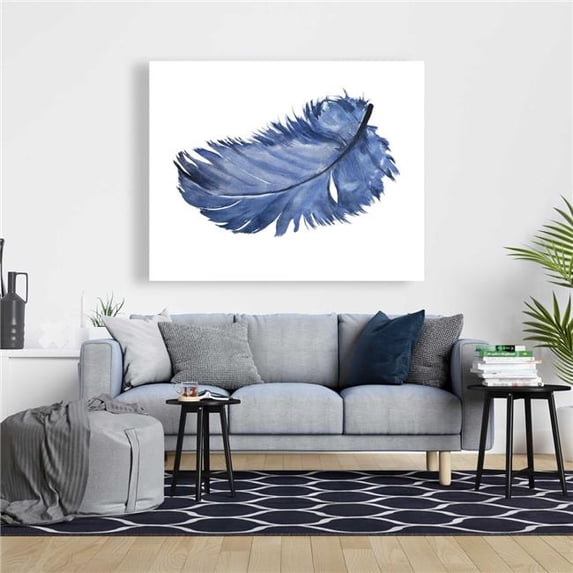 Begin Home Decor C1RC4860ASBU9W 48 x 60 in. Watercolor Blue Feather - Scandinavian Canvas Bedroom Decor