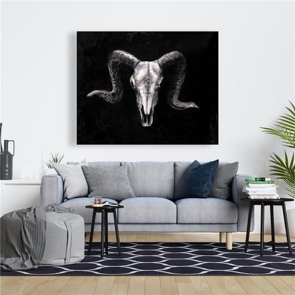 Begin Home Decor C1RC4860PGFNE2 48 x 60 in. Ram Skull Grunge Style Canvas - Animals Bedroom Decor