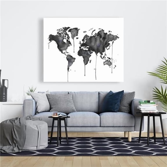 Begin Home Decor C1RC4860WWLU50 48 x 60 in. Watercolor World Map - Blueprints Man Cave Canvas Decor