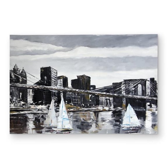 Begin Home Decor C1ROAR23C0N1Z1 2 x 3 ft. Brooklyn Bridge with Sailboats Outdoor Area Rug - Black Office Decor - Rectangle