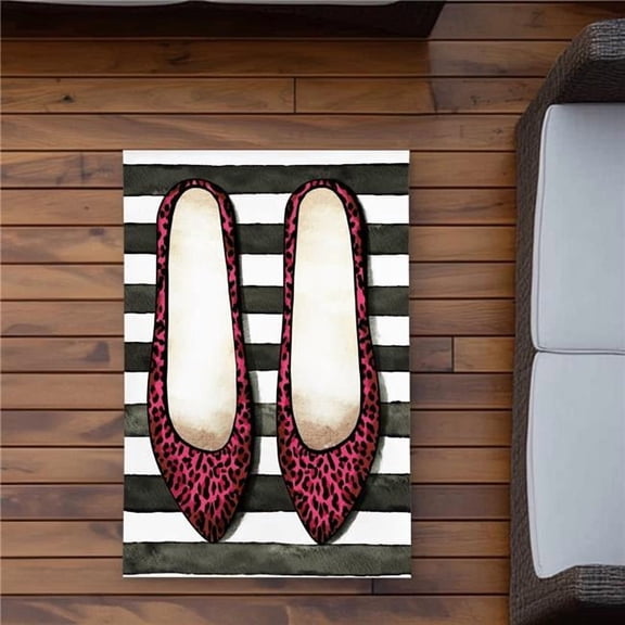 Begin Home Decor C1ROAR23GTHMWQ 2 x 3 ft. Leopard Pink Shoes - Fashion White Outdoor Area Rug for Home Decor - Rectangle