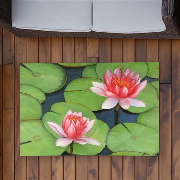 Begin Home Decor C1ROAR23S98UPO 2 x 3 ft. Lotus Flowers in a Swamp - Green Bedroom Outdoor Area Rug - Rectangle
