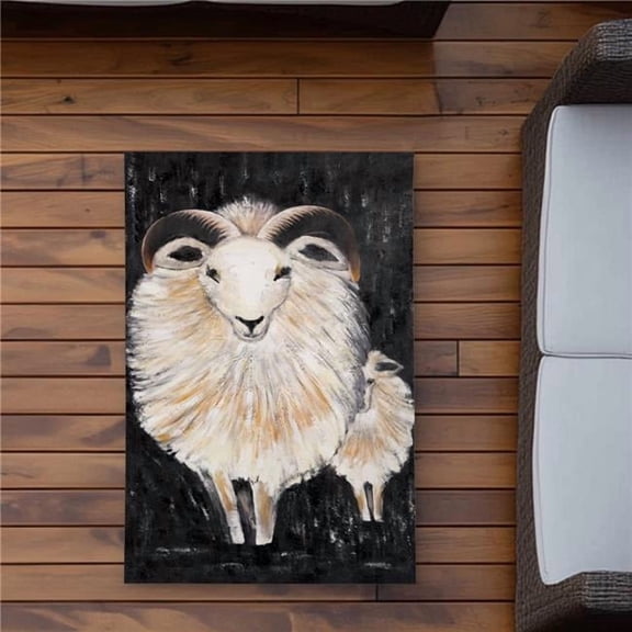 Begin Home Decor C1ROAR23SK54OS 2 x 3 ft. Two Bushy Ram Livingroom Beige Outdoor Area Rug for Home Decor - Rectangle