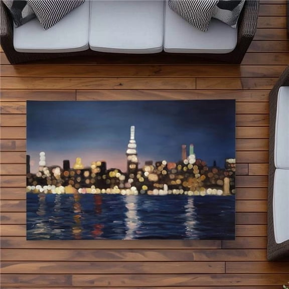 Begin Home Decor C1ROAR353OBDZL 3 x 5 ft. Blurry City Water Night Blue Outdoor Area Rug - Home Decor - Rectangle