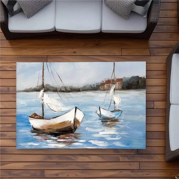 Begin Home Decor C1ROAR35CD832Y 3 x 5 ft. Two Boats on the Water Rug - White Outdoor Bedroom Decor - Rectangle