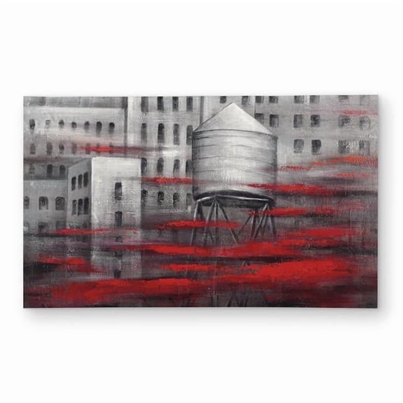Begin Home Decor C1ROAR35FLGD94 3 x 5 ft. Gray City with Red Clouds - Red Building Outdoor Area Rug - Rectangle