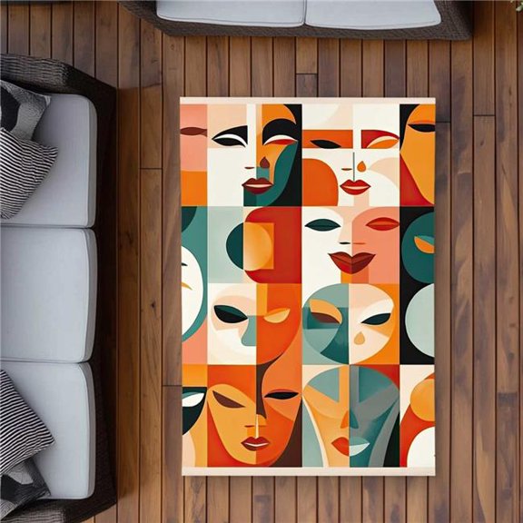 Begin Home Decor C1ROAR35HEYNYT 3 x 5 ft. The Faces - Livingroom Figurative Outdoor Rectangle Area Rug