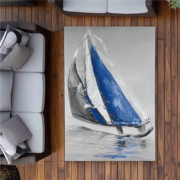 Begin Home Decor C1ROAR461U2BPX 4 x 6 ft. Gray & Blue Boat Sailing Rug - Outdoor Bathroom Decor - Rectangle