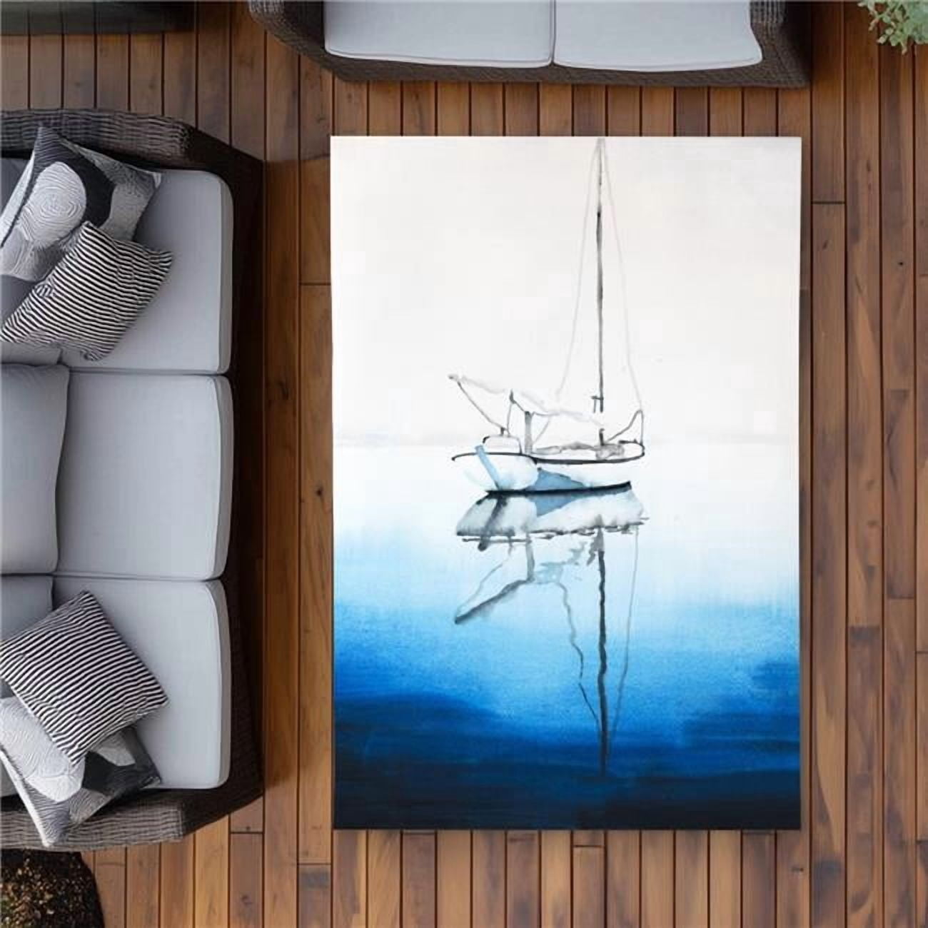 Begin Home Decor C1ROAR46D2LX8Z 4 x 6 ft. White Boat on Deep Blue Water ...