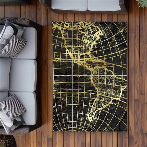 Begin Home Decor C1ROAR46FWK4VG 4 x 6 ft. Black & Marine World Map Globe Rug - Modern Outdoor Decor - Rectangle