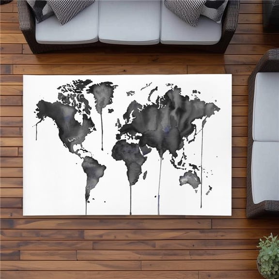 Begin Home Decor C1ROAR46HL3NLE 4 x 6 ft. Watercolor World Map Rug - Minimalist Travel Home Decor - Rectangle