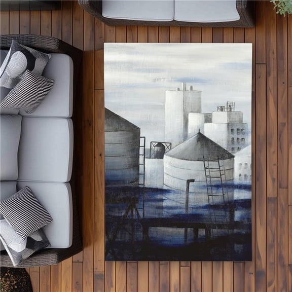 Begin Home Decor C1ROAR46P0FZN5 4 x 6 ft. Gray City with Blue Clouds - Contemporary Outdoor Area Rug - Rectangle