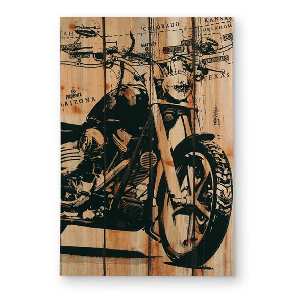 Begin Home Decor C1ROAR46PKC5MU 4 x 6 ft. Motorcycle on Wood Background Rug - American Man Cave Decor - Rectangle