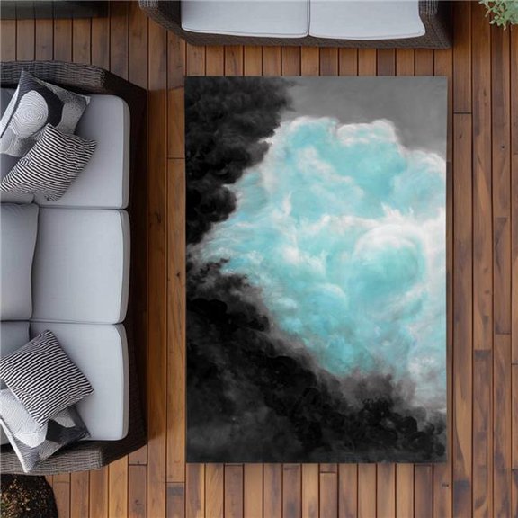 Begin Home Decor C1ROAR46SRPNVQ 4 x 6 ft. Turquoise Clouds - Contemporary Mountains Outdoor Area Rug - Rectangle