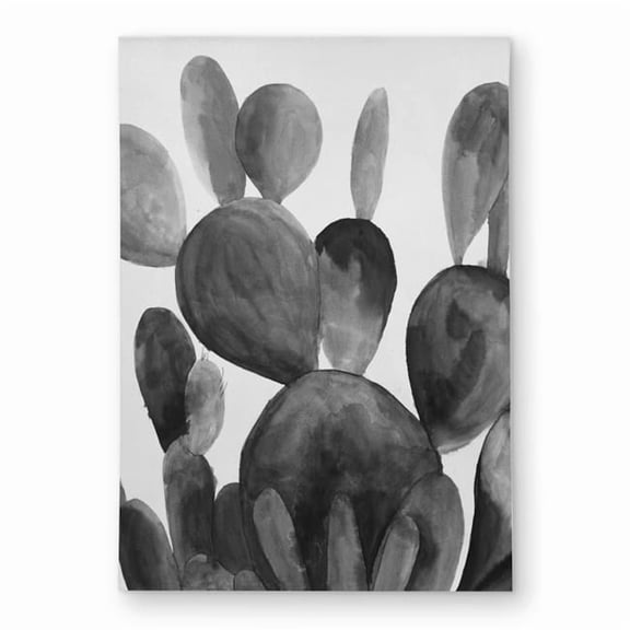 Begin Home Decor C1ROAR571GDODT 5 x 7 ft. Grayscale Paddle Cactus Plant Rug - Livingroom Botanical Decor - Rectangle